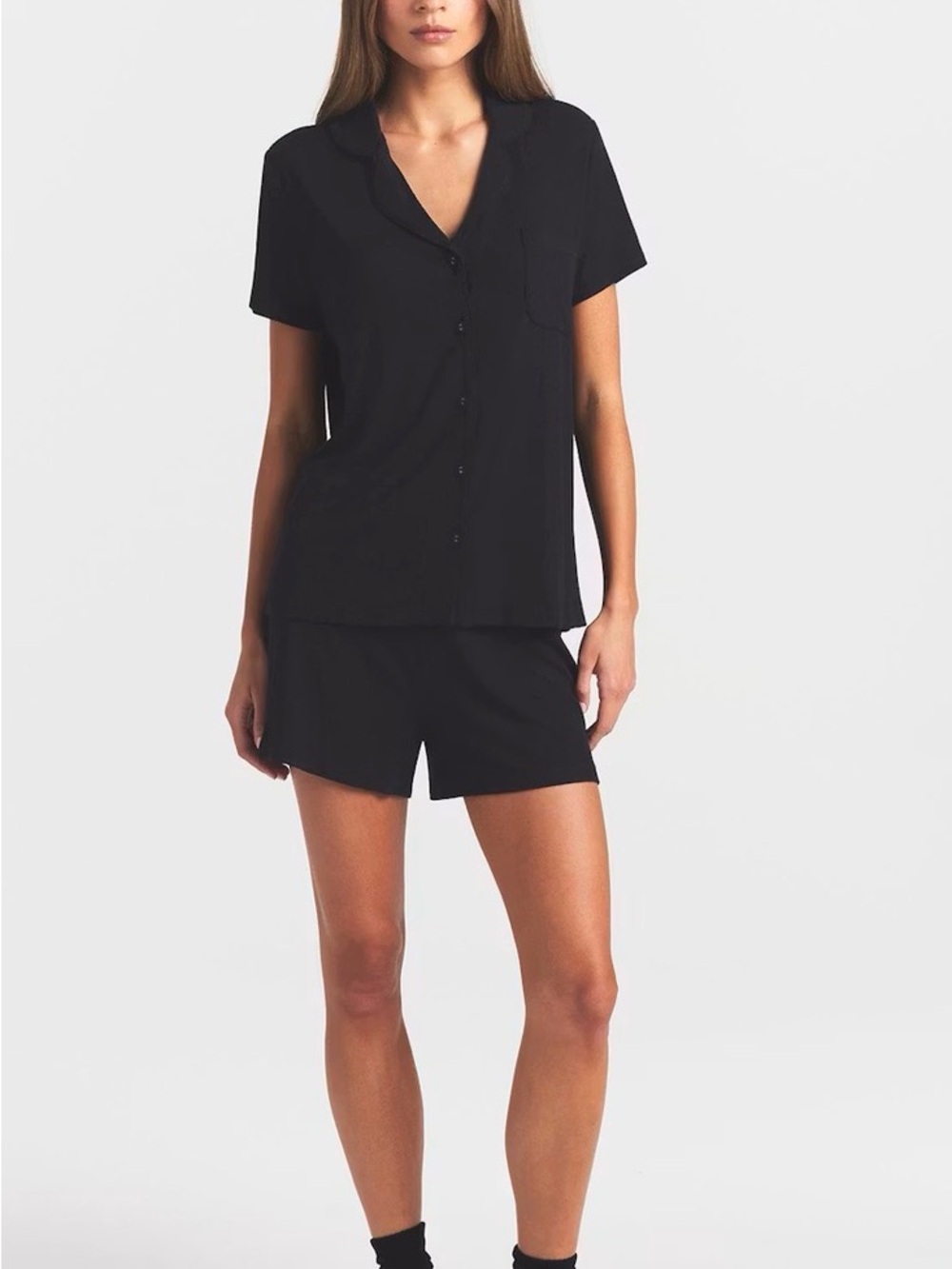 SKIMS Onyx Short Pajama Set - Classic Button-Front Top & Shorts